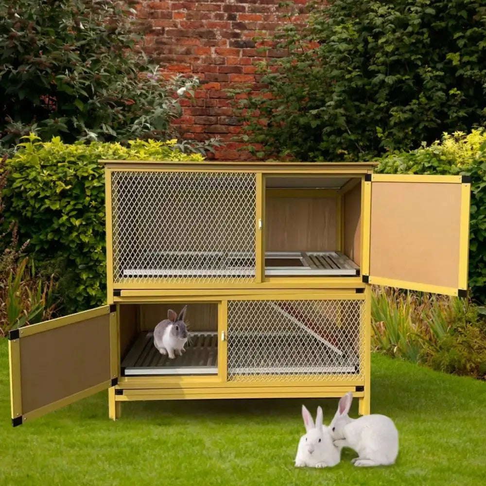 Talis - us Rabbit Hutch Small Animals Habitat with Ramp, Removable Tray, and Weatherproof Roof - Talis Us