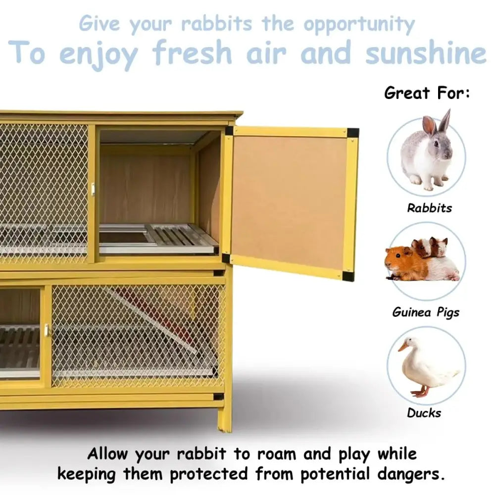 Talis - us Rabbit Hutch Small Animals Habitat with Ramp, Removable Tray, and Weatherproof Roof - Talis Us