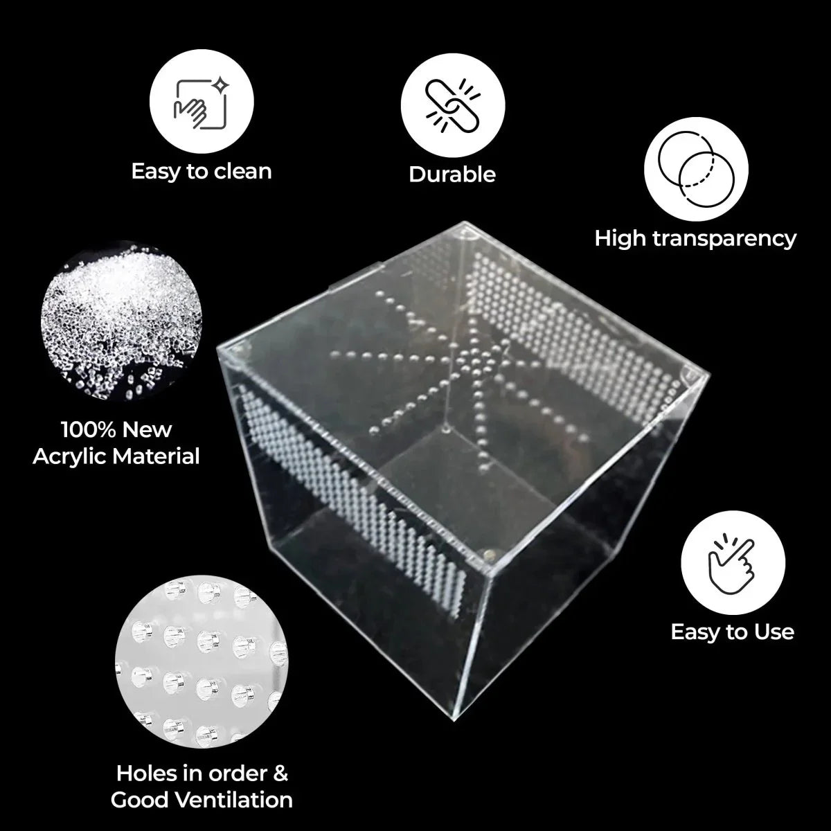 Talis - us Acrylic Reptile Enclosure Terrarium Cage For Lizard Snake Tarantula 9"x 9"x 9" - Talis Us