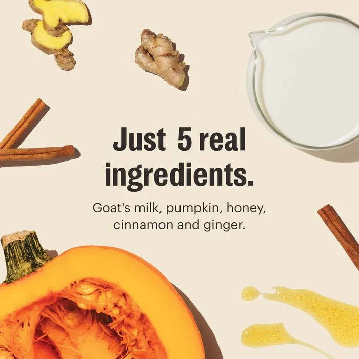 The Honest Kitchen pumpkin latte for dogs made with goat's milk, pumpkin, honey, cinnamon, and ginger