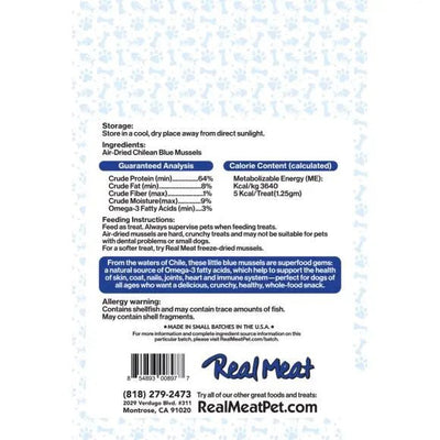 The Real Meat Company Air - Dried Blue Mussels Crunchy Dog Treats 5oz - Talis Us