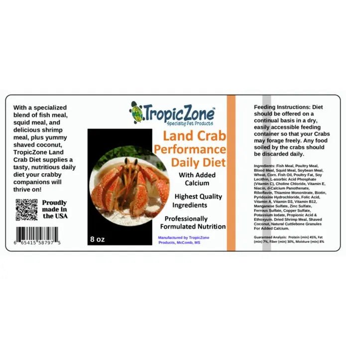 TropicZone Land Crab Performance Diet - Talis Us