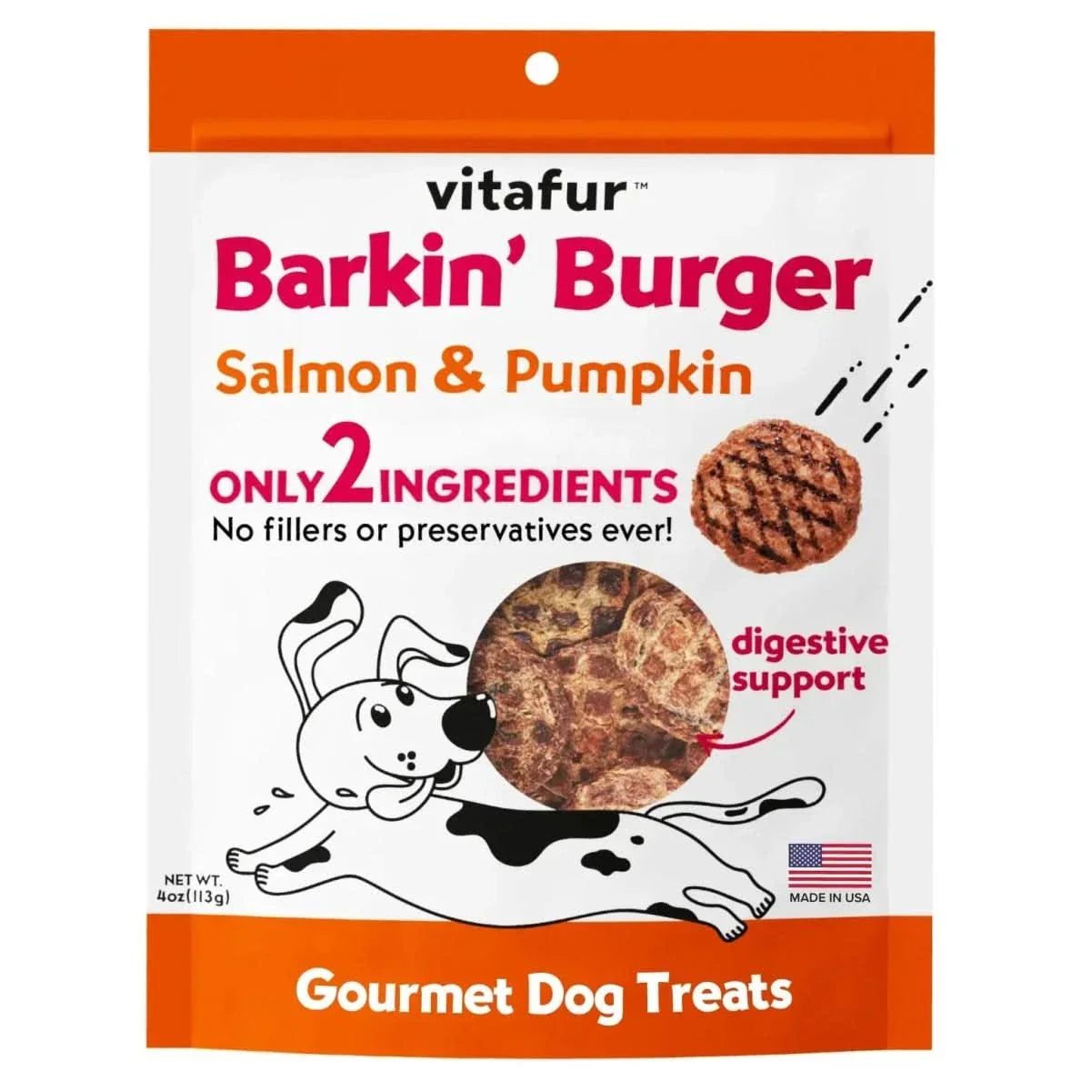 Vitafur Barkin Burger Salmon & Pumpkin Dog Treat 4 oz - Talis Us