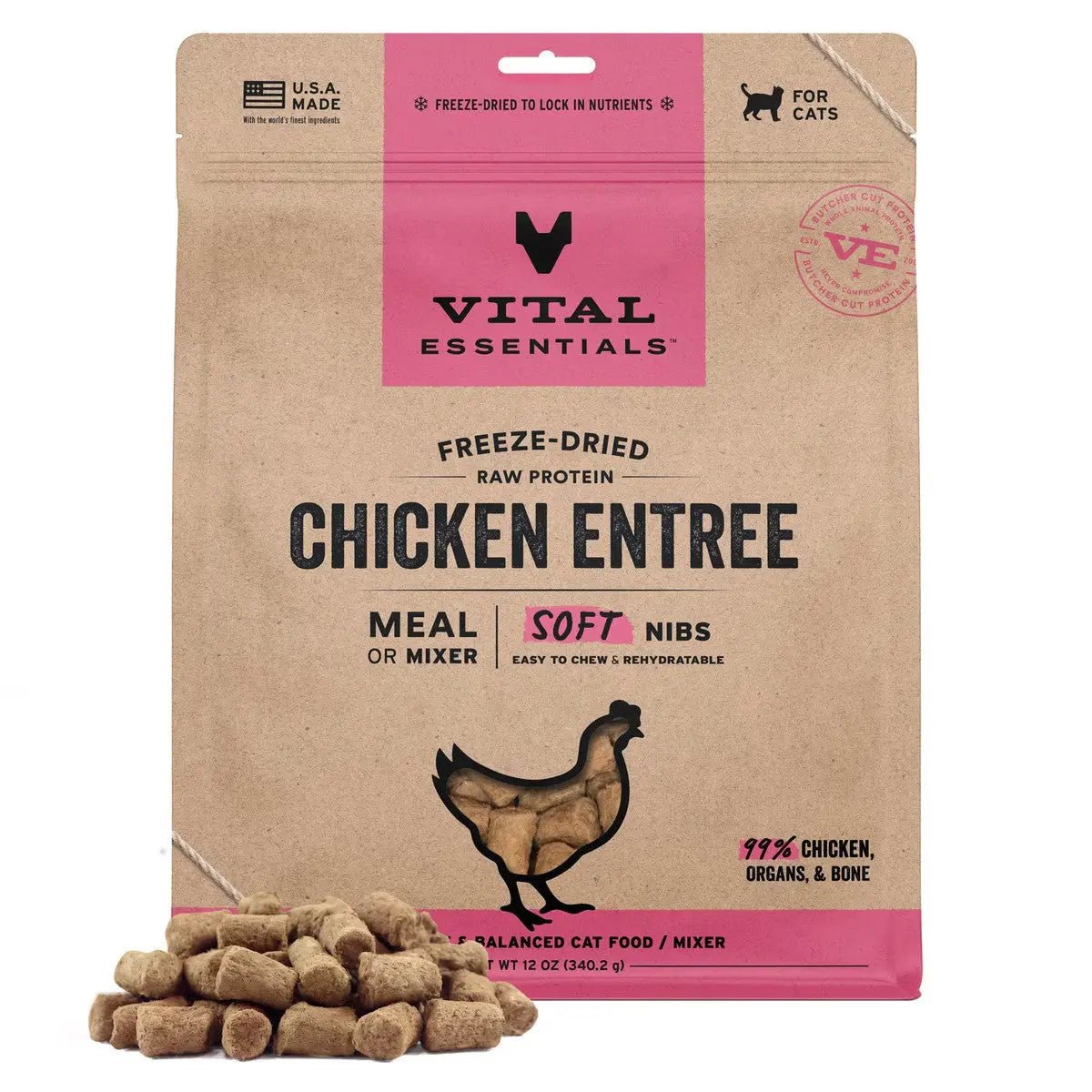 Vital Essentials Freeze - Dried Raw Entree & Mixer Cat Food Soft Nibs 12 oz - Talis Us