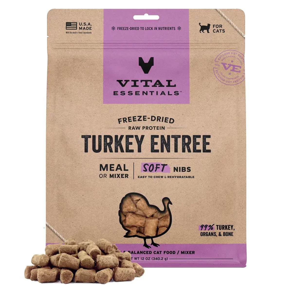 Vital Essentials Freeze - Dried Raw Entree & Mixer Cat Food Soft Nibs 12 oz - Talis Us