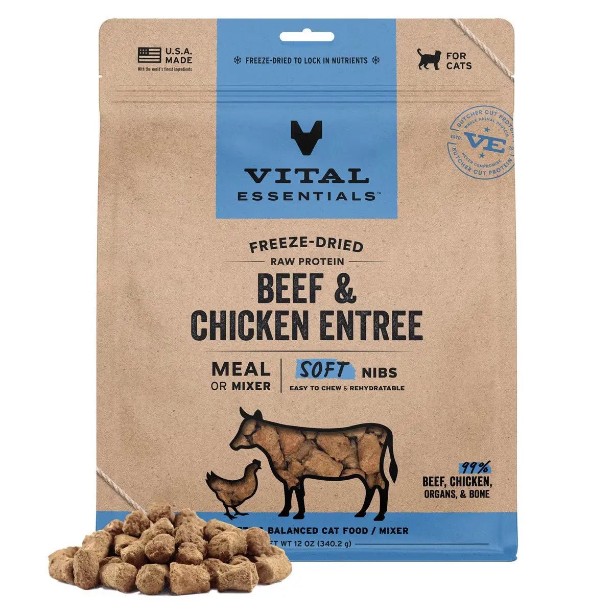 Vital Essentials Freeze - Dried Raw Entree & Mixer Cat Food Soft Nibs 12 oz - Talis Us