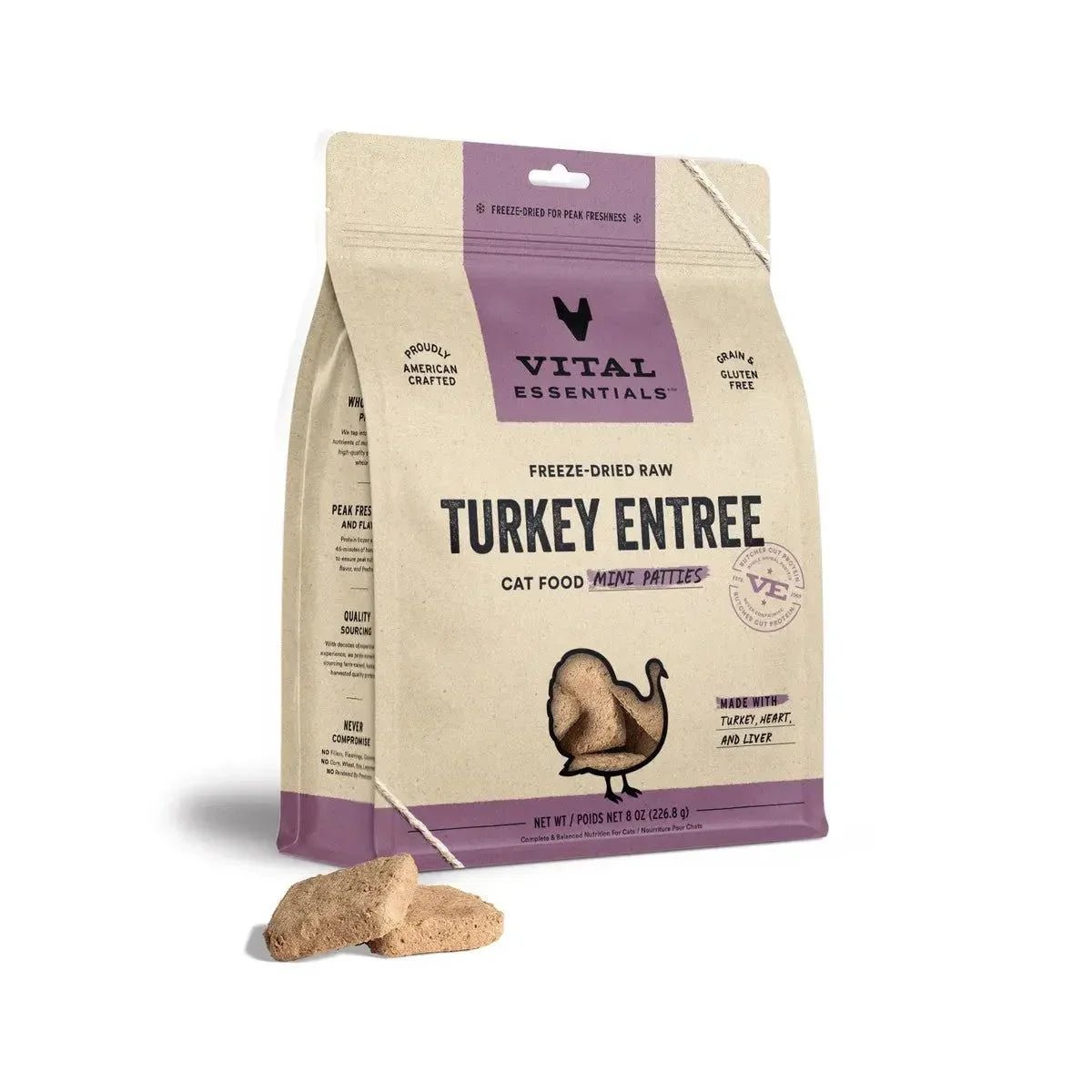 Vital Essentials® Freeze - Dried Raw Turkey Entree Cat Food Mini Patties - Talis Us
