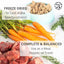 Freeze dried venison dog food with fresh ingredients like carrots and raw meat, promoting natural nutrition