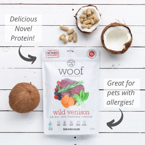 Freeze dried venison dog food by The New Zealand Natural Pet Food Co with wholesome ingredients and packaging