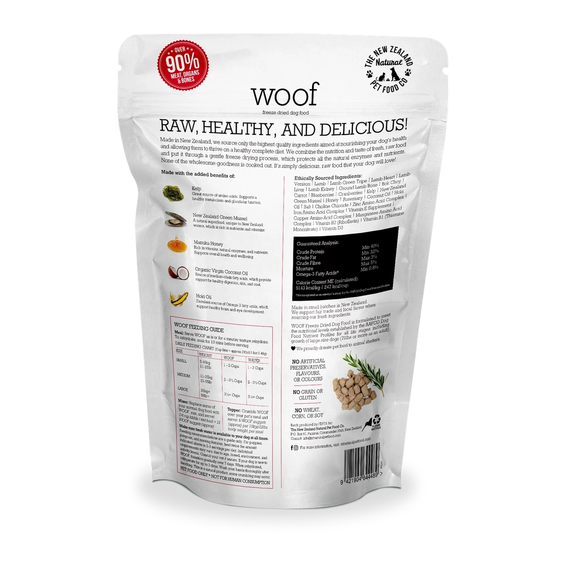 The New Zealand Natural Pet Food Co freeze dried venison dog food with high protein and natural ingredients