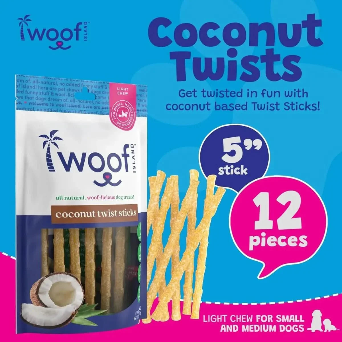 Woof Island Coconut Sticks - All Natural Rawhide Free Dog Chews for Healthy & Happy Pups - Talis Us