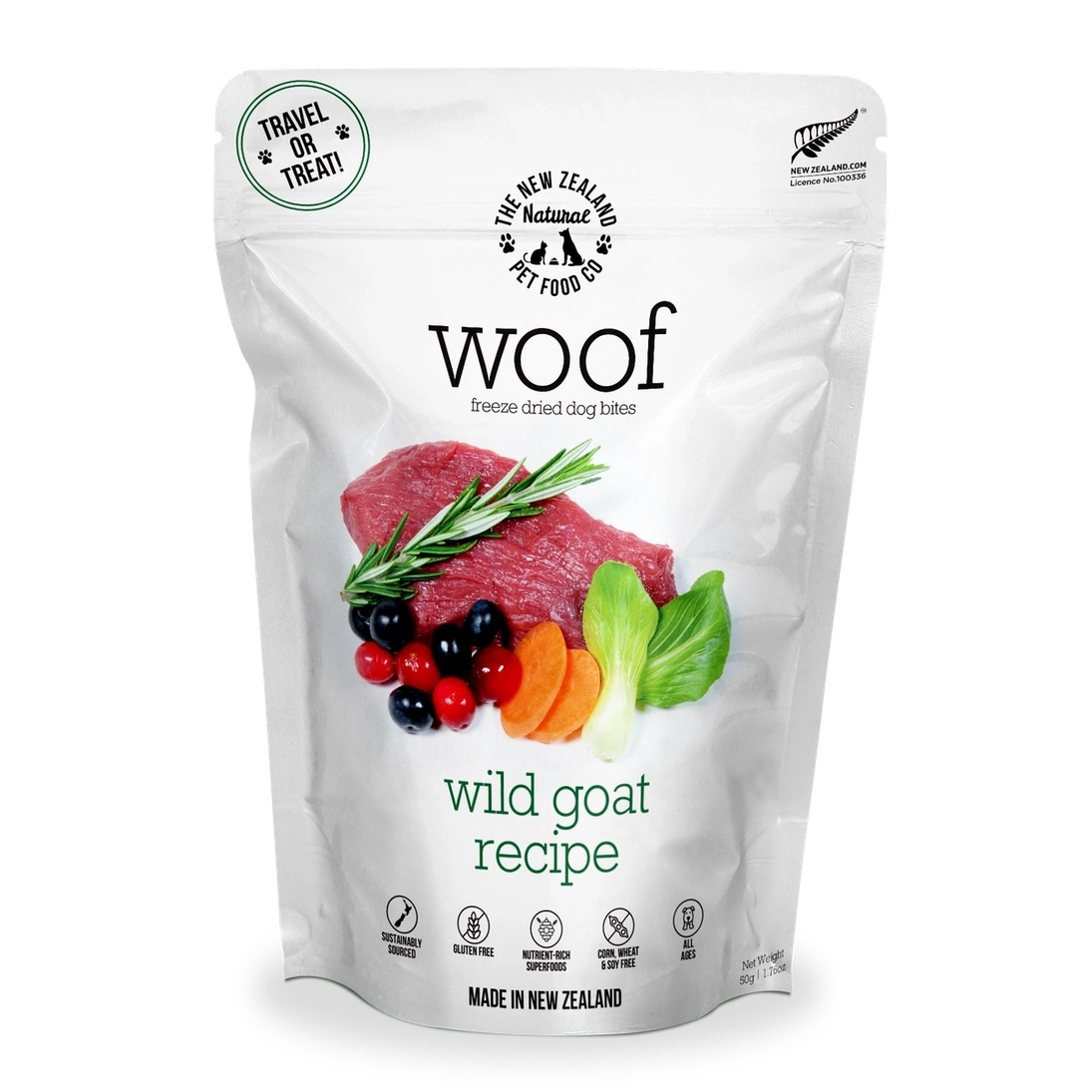 Wild goat freeze dried dog food from The New Zealand Natural Pet Food Co in a resealable pouch