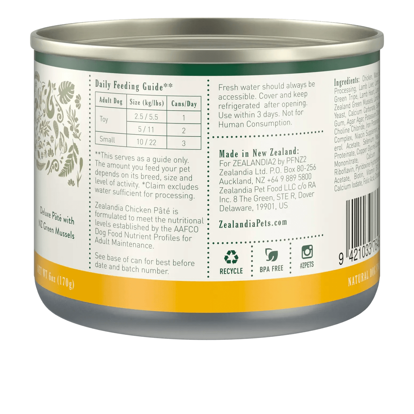 Zealandia chicken Pate wet dog food in a can, crafted for nutritious meals for your canine