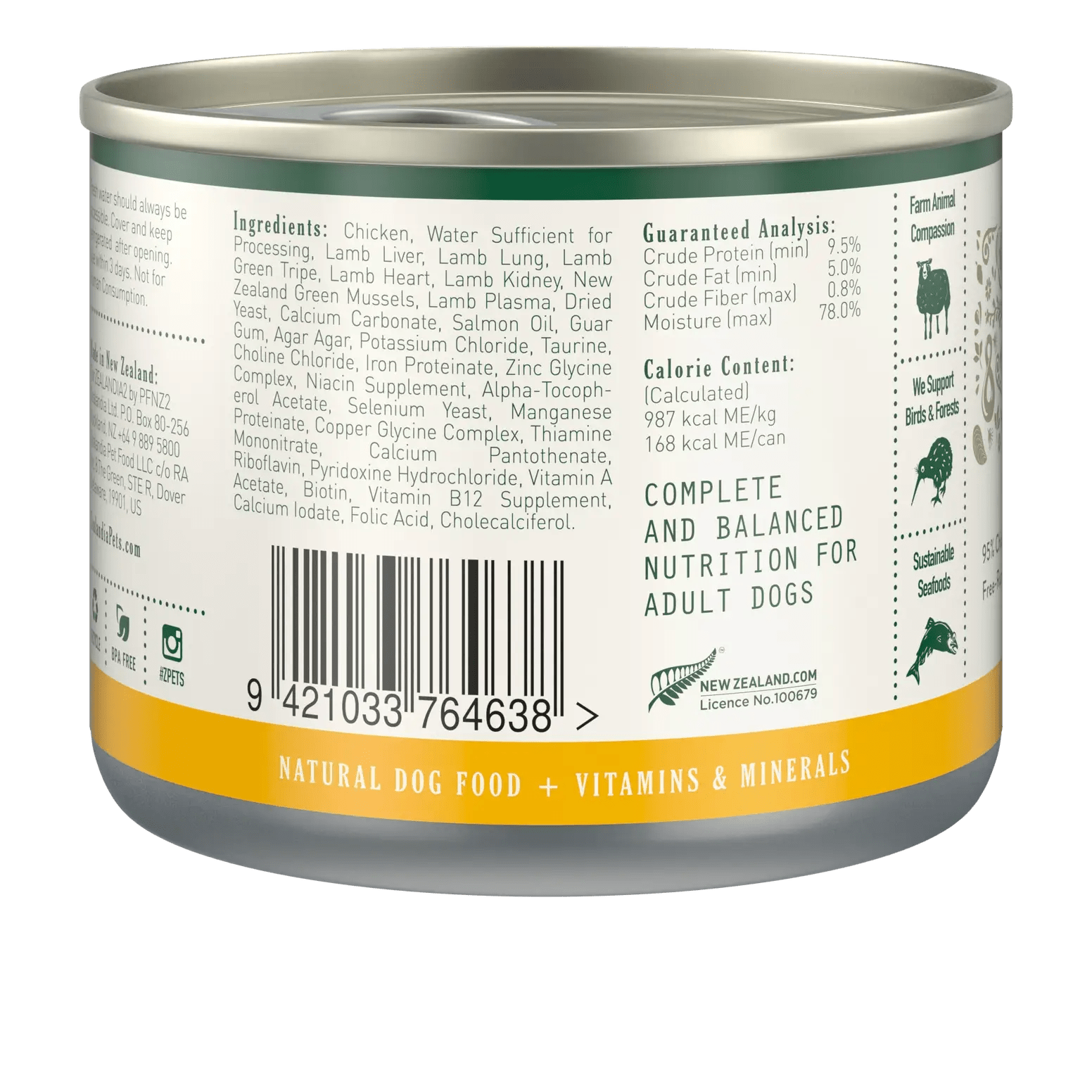 Zealandia chicken Pate wet dog food in a can, ideal for balanced nutrition for adult dogs