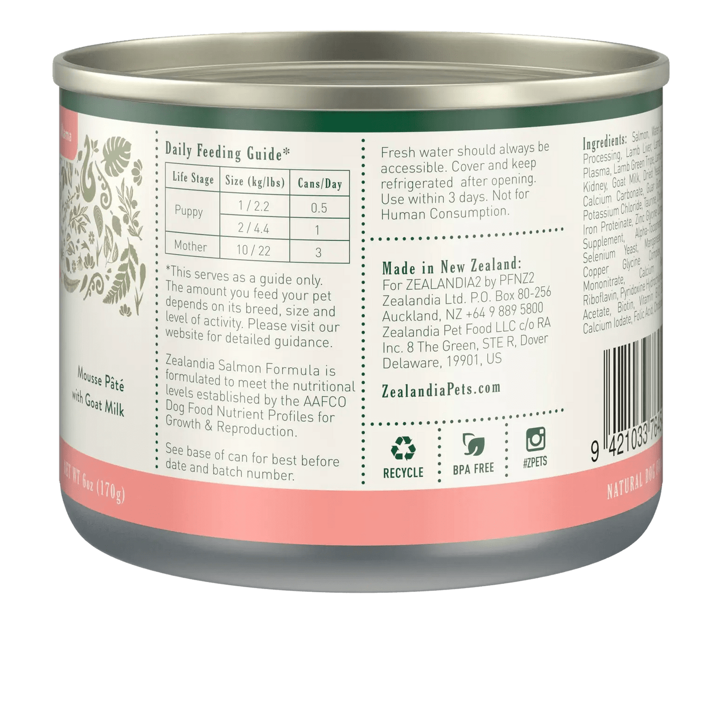 Zealandia high protein wet puppy food in a sealed can for optimal nutrition and growth