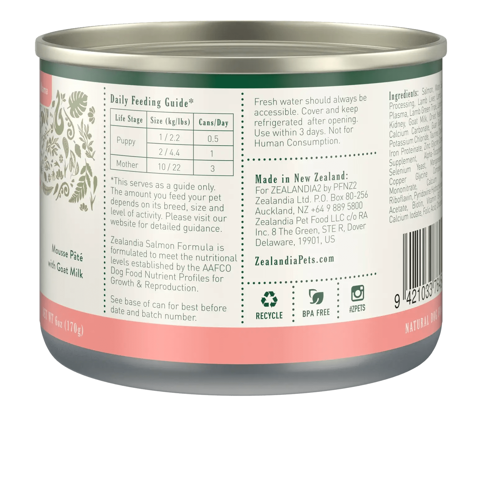 Zealandia high protein wet puppy food in a sealed can for optimal nutrition and growth