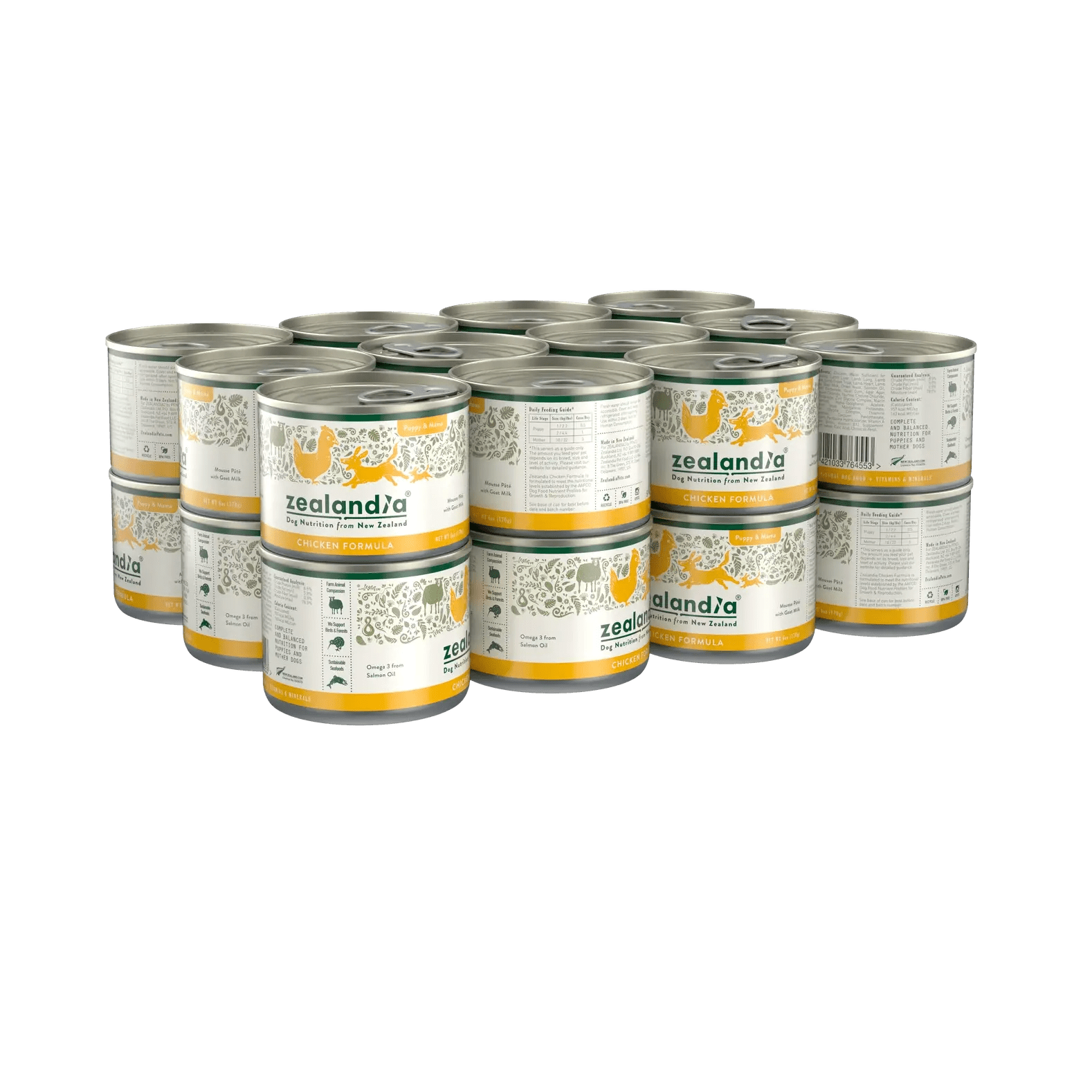 Zealandia wet puppy food variety pack with multiple cans for nutritious meals for young dogs