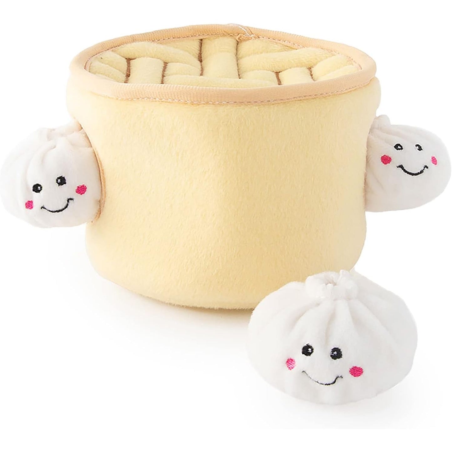 ZippyPaws interactive dog toys for puppies featuring a plush dumpling design with smiling faces