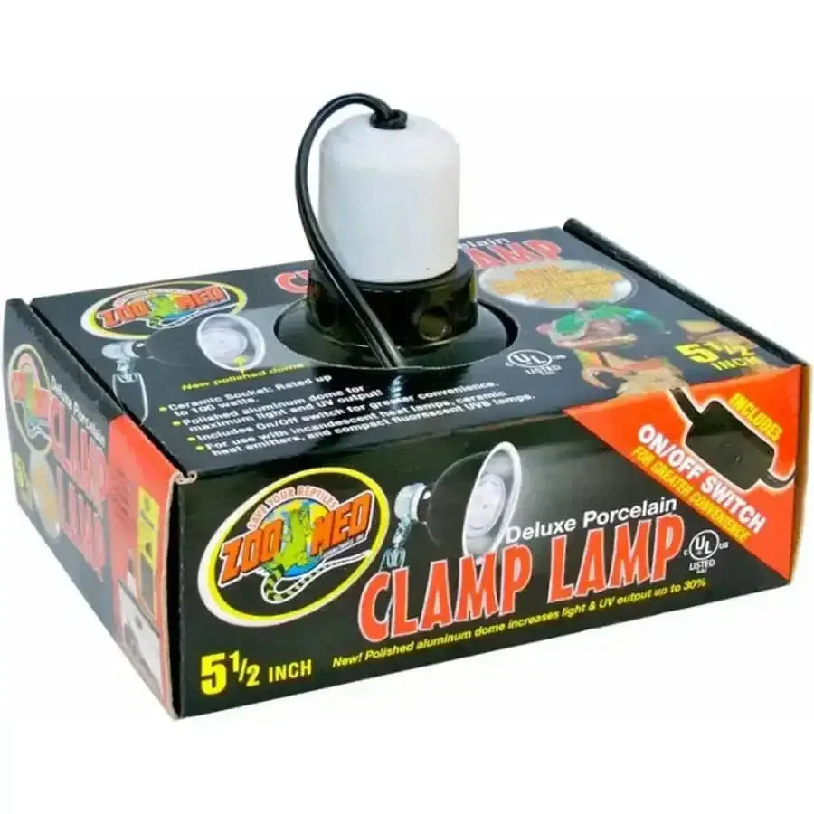 Zoo Med porcelain clamp lamp with polished aluminum dome for reptile lighting solutions
