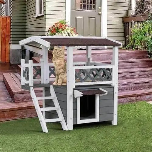 2 Story Outdoor Cat House Weatherproof Wooden Costway