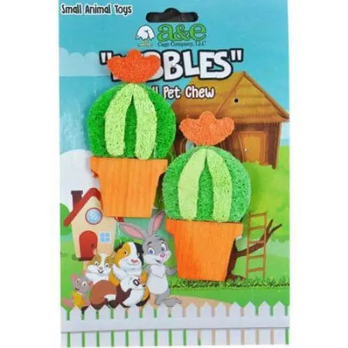 AE Cage Company Nibbles Barrel Cactus Loofah Chew Toy with Wood AE Cage Company