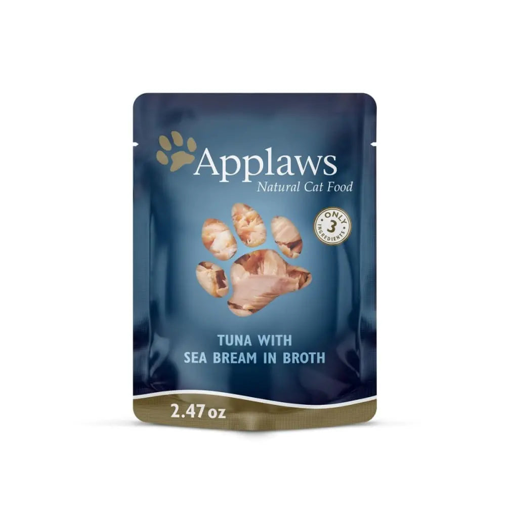 Applaws Natural Wet Cat Food Tuna Fillet with Sea Bream in Broth 2.47oz Pouch 12ct Applaws