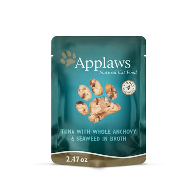 Applaws Natural Wet Cat Food Tuna with whole Anchovy and Seaweed in Broth 2.47oz Pouch 12ct Applaws