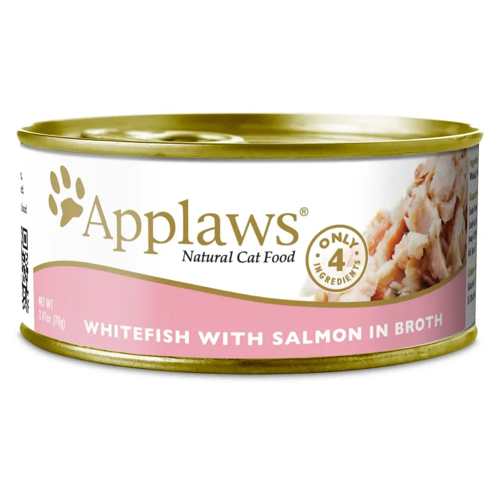 Applaws Natural Wet Cat Food Whitefish with Salmon in Broth 2.47oz Can 24/cs Applaws