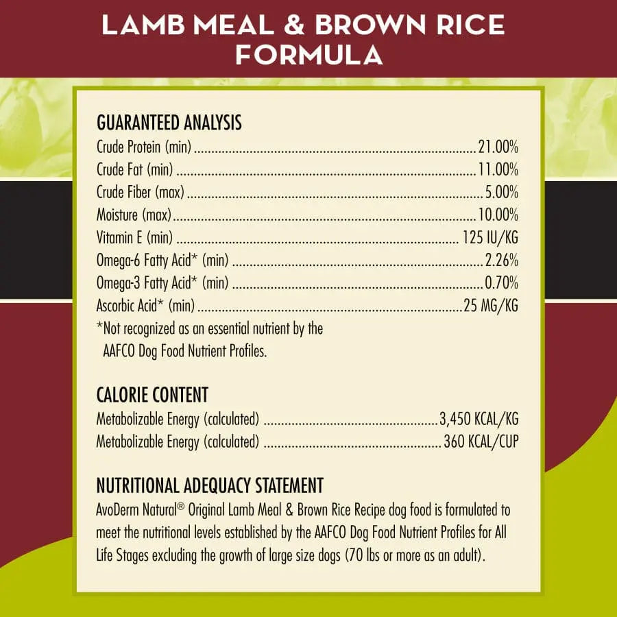 AvoDerm Natural Original Lamb Meal & Brown Rice Recipe Dry Dog Food AvoDerm CPD