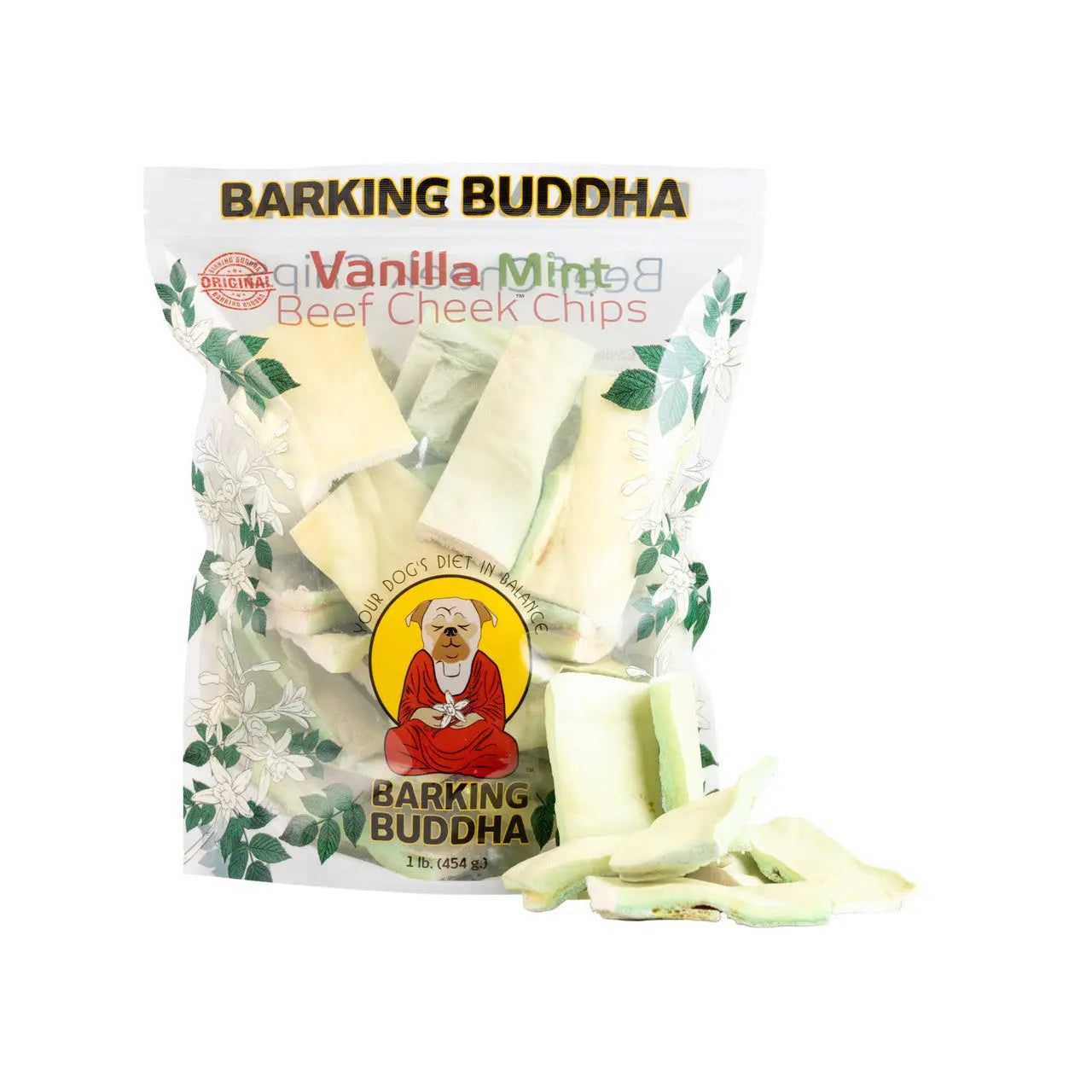Barking Buddha Vanilla Mint Beef Cheek Chips 1 lb. Value Bag Barking Buddha
