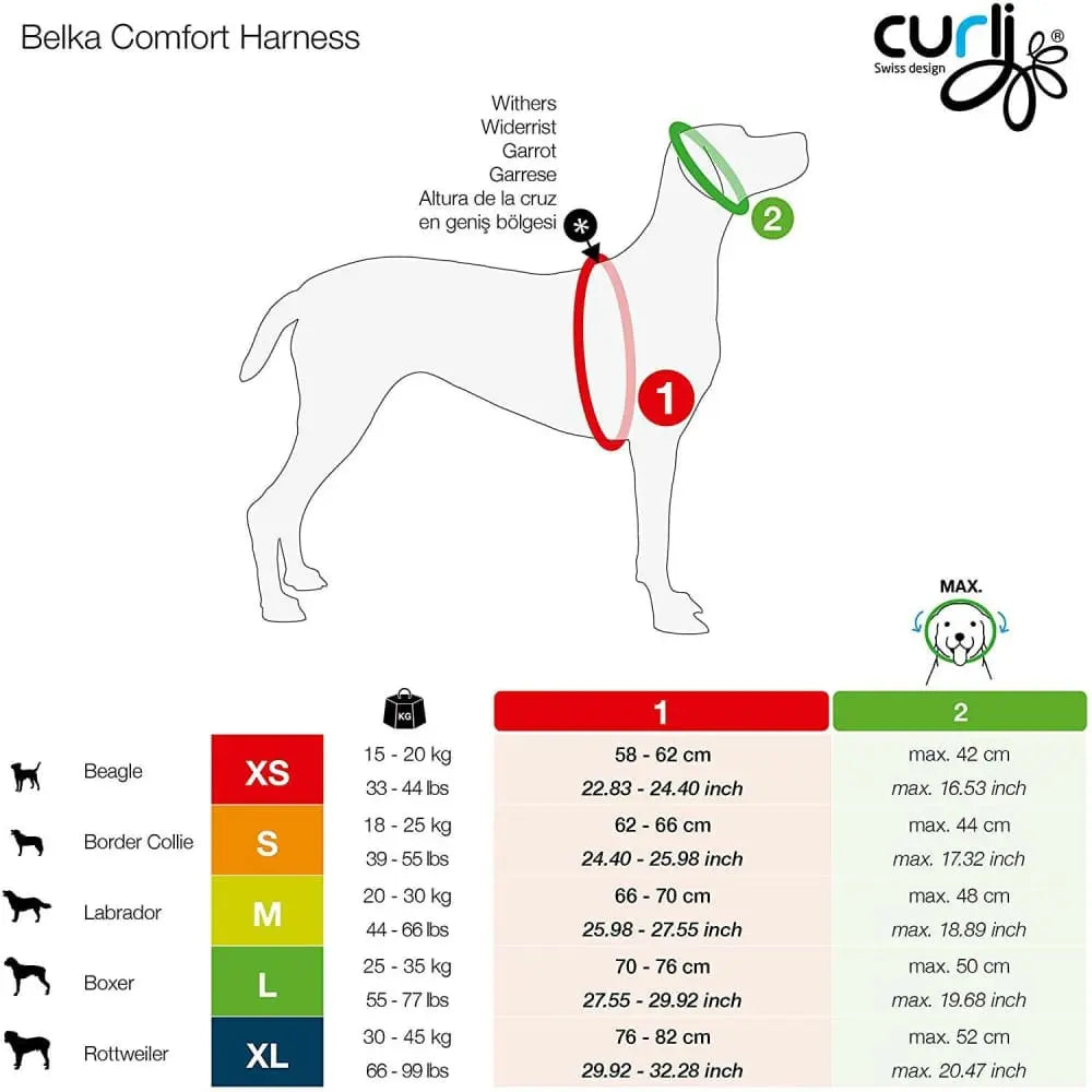 Belka Comfort Dog Harness Custom-Fit Adjustable Step-in Choke-Free Reflective Vest for Larger Dogs Curli