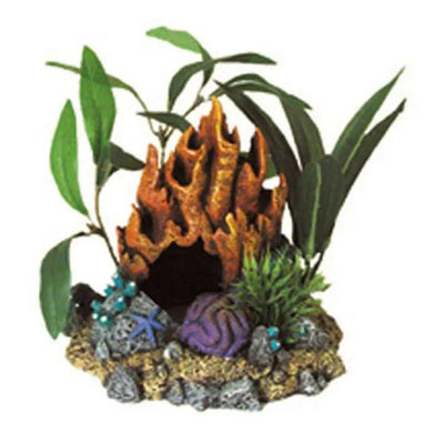 Blue Ribbon Exotic Environments Fire Coral Cave With Plants Blue Ribbon Pet