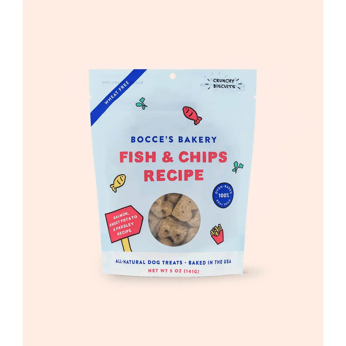 Bocce's Bakery Fish & Chips 5oz Biscuits Dog Treats Bocce's Bakery