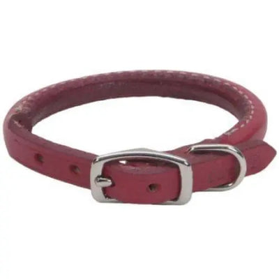 Circle T Oak Tanned Leather Round Dog Collar - Red Circle T Leather