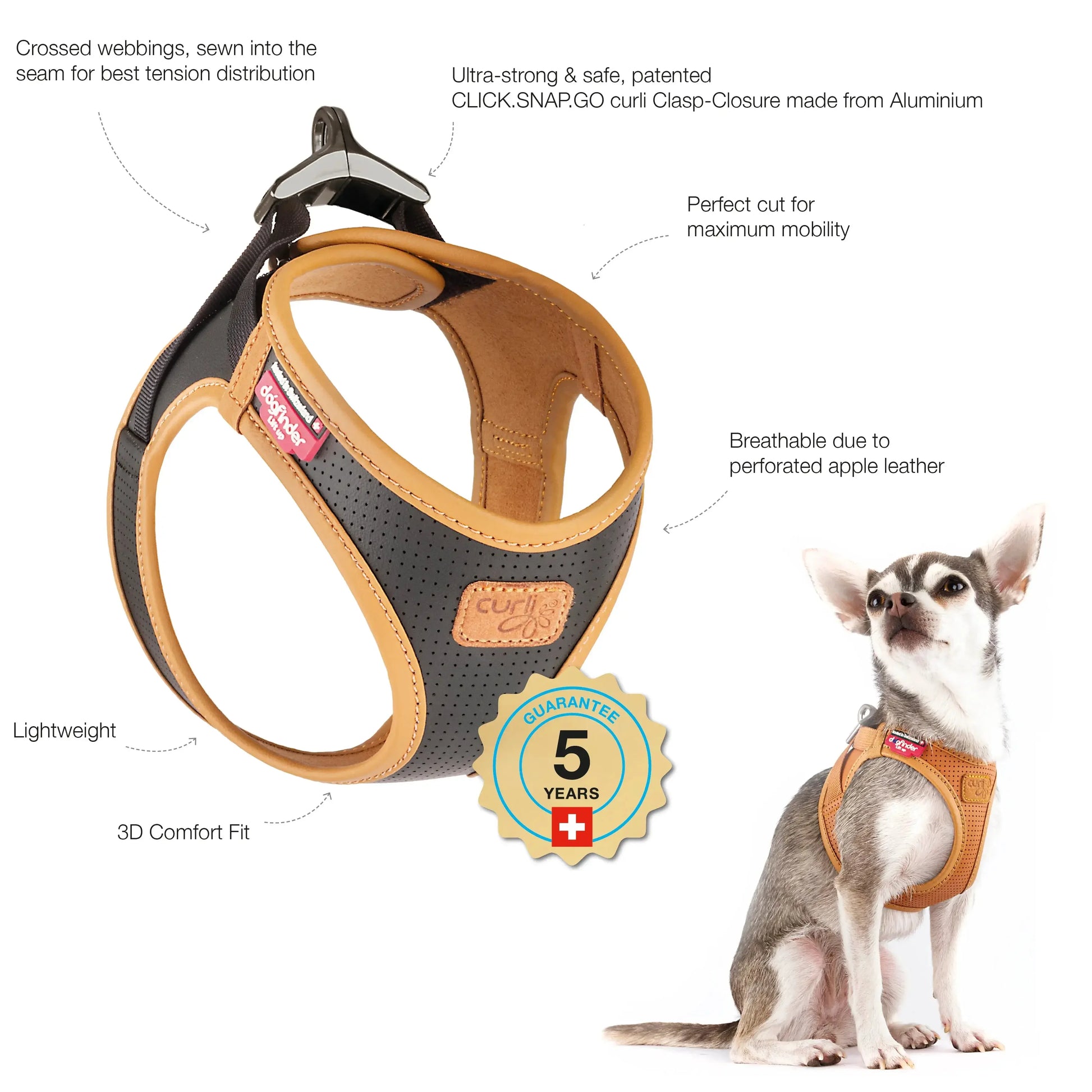 Curli Vegan Apple Leather Clasp Dog Harness Curli