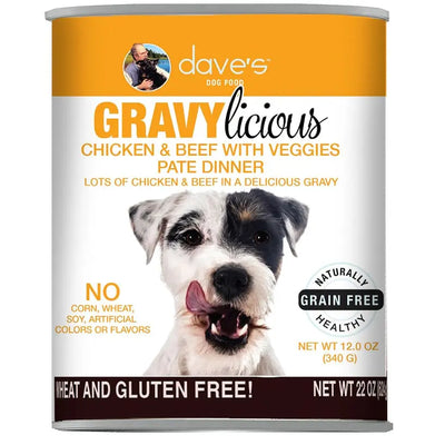 Dave's Pet Food Grain Free Gravylicious Chicken & Beef with Veggies Pate Dinner. Lots of Chicken & Dave's Pet Food