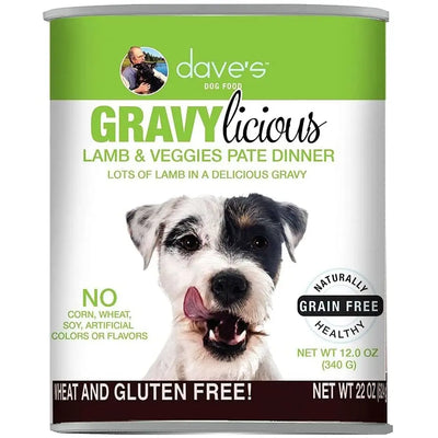 Dave's Pet Food Grain Free Gravylicious Lamb & Veggies Pate Dinner. Lots of Lamb in a Delicious Dave's Pet Food