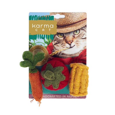 Dharma Dog Karma Cat Veggies Wool Cat Toys, Pack of 3 Assorted Toys Dharma Dog Karma Cat