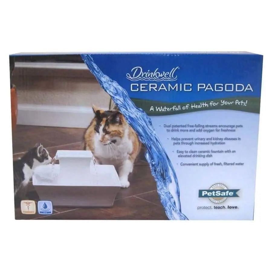 Drinkwell Pagoda Ceramic Pet Fountain White Drinkwell CPD