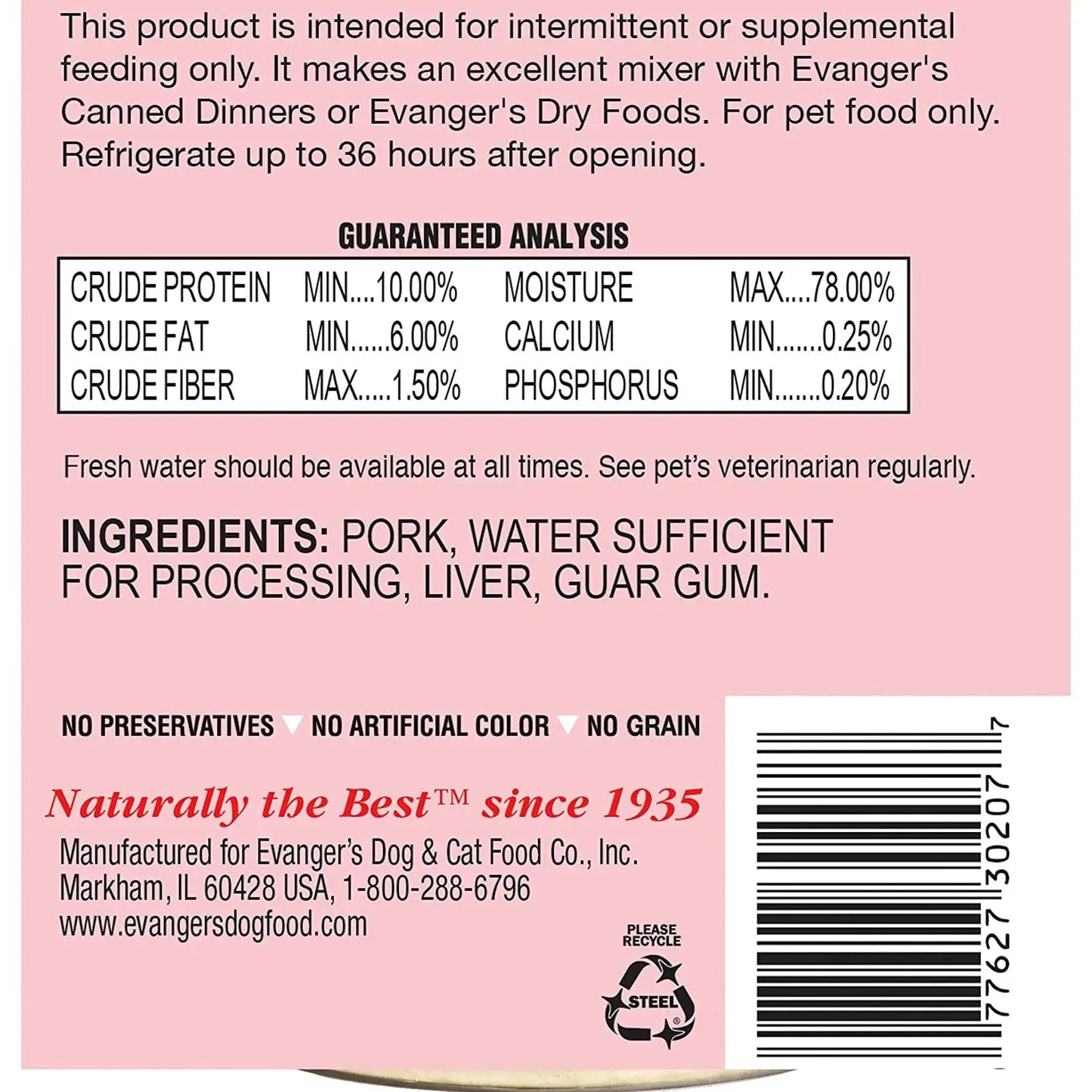 Evanger's Grain-Free Pork Canned Dog & Cat Food 12ea/12.8 oz Evanger's