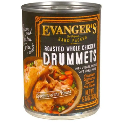 Evanger's Hand Packed Roasted Chicken Drummet Dinner Canned Dog Food 12ea/12 oz Evanger's