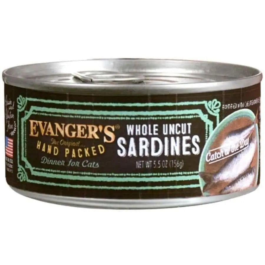 Evanger's Hand Packed Whole Uncut Sardines Canned Cat Wet Food 24ea/5.5 oz Evanger's