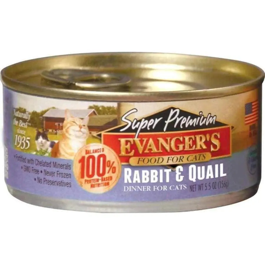 Evanger's Super Premium Rabbit & Quail Dinner Canned Cat Wet Food 24ea/5.5 oz Evanger's