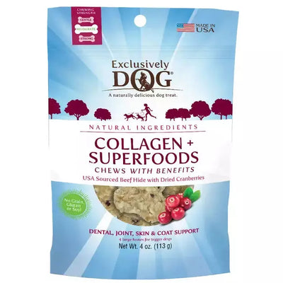 Exclusively Pet Collagen  Superfood Chews Cranberry Vitamin C Dog Dental Treats Exclusively Pet