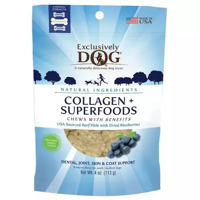 Exclusively Pet Collagen & Superfood Chews Blueberry High Protein Dog Dental Treats Exclusively Pet