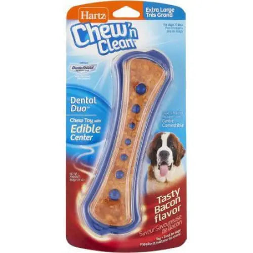 Hartz Chew N Clean Dental Duo Bacon Flavored Dog Treat and Chew Toy Hartz