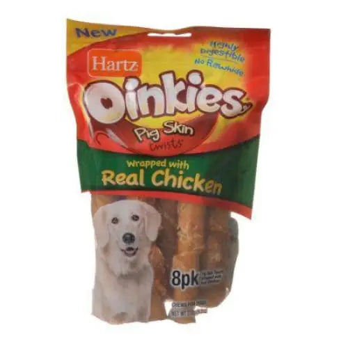 Hartz Oinkies Pig Skin Twists Wrapped with Real Chicken Dog Chews. Hartz
