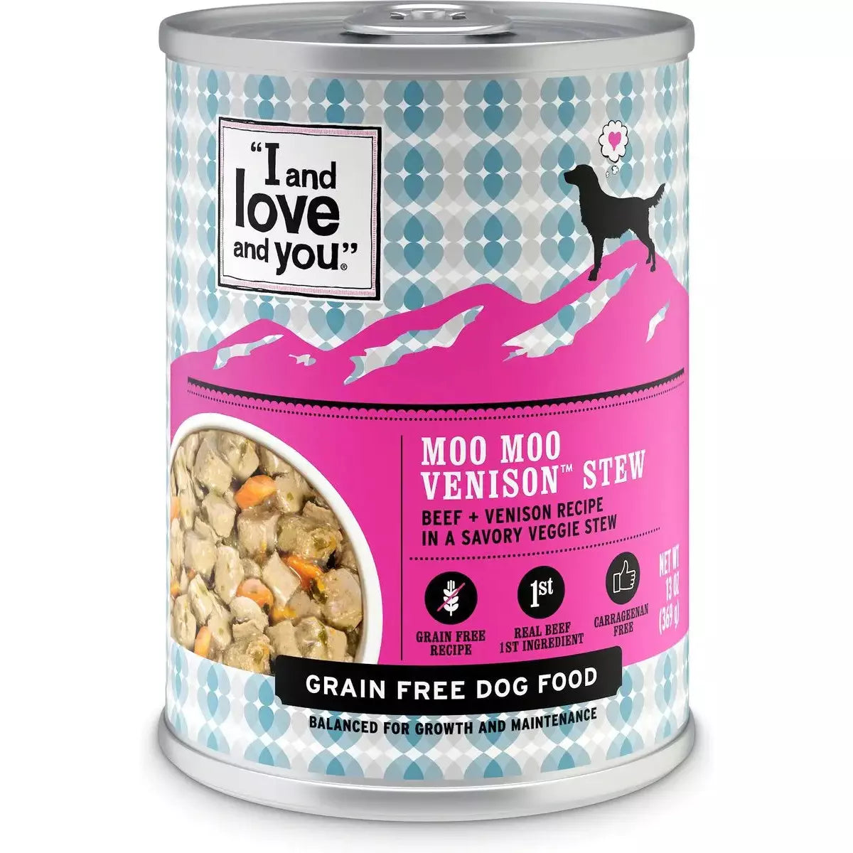 I and Love and You Moo Moo Venison Stew Grain-Free Canned Dog Food 13 OZ CAN (12 PACK) I and Love and You