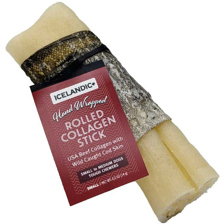 Icelandic Beef Rolled Collagen Stick w/ Wrapped Fish Dog Chew Treats Icelandic