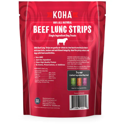 KOHA Air Dried Single Ingredient Beef Lung Strips All Natural Dog Treats, 3.25oz KOHA